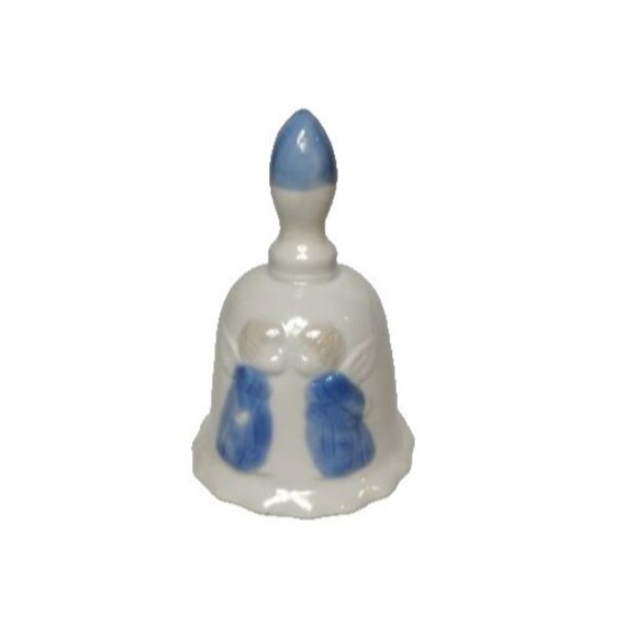 Kissing Angels Blue White Decorative Bell 4.25"  Works - Picture 1 of 3